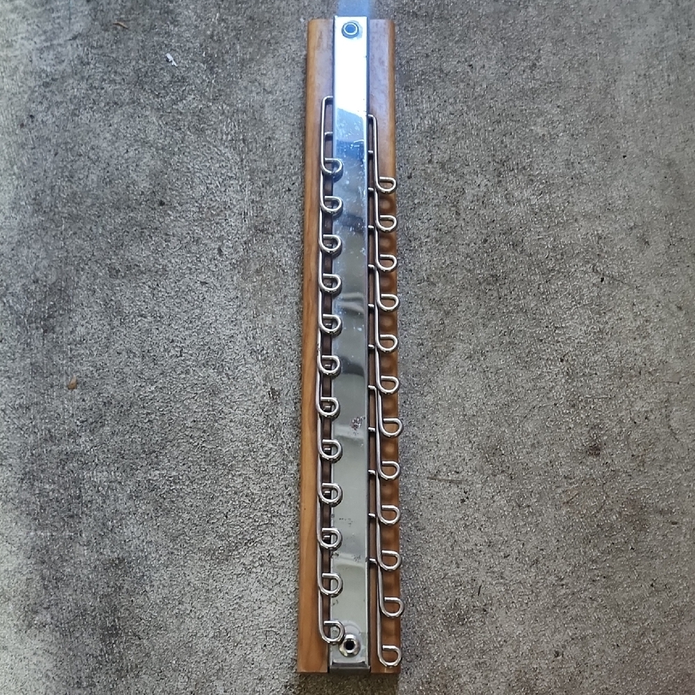 Vintage Hollywood Regency Wood & Metal Tie Rack -